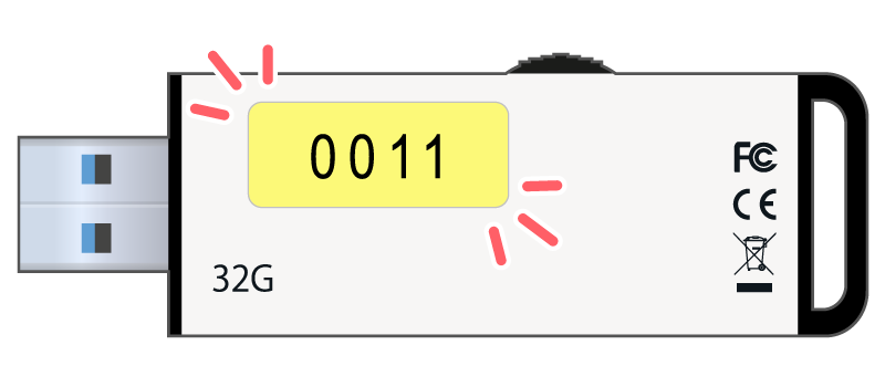 USBメモリに管理番号シールを貼ってご納品いたします。